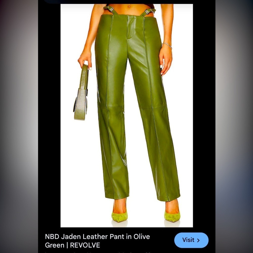 NWT NBD Jaden olive leather pants M $220 revolve cutout buckle designer fall